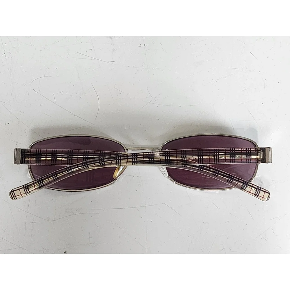 Burberry Vintage Sunglasses B 8968/S Silver Nova Check Plaid Purple Lens Italy